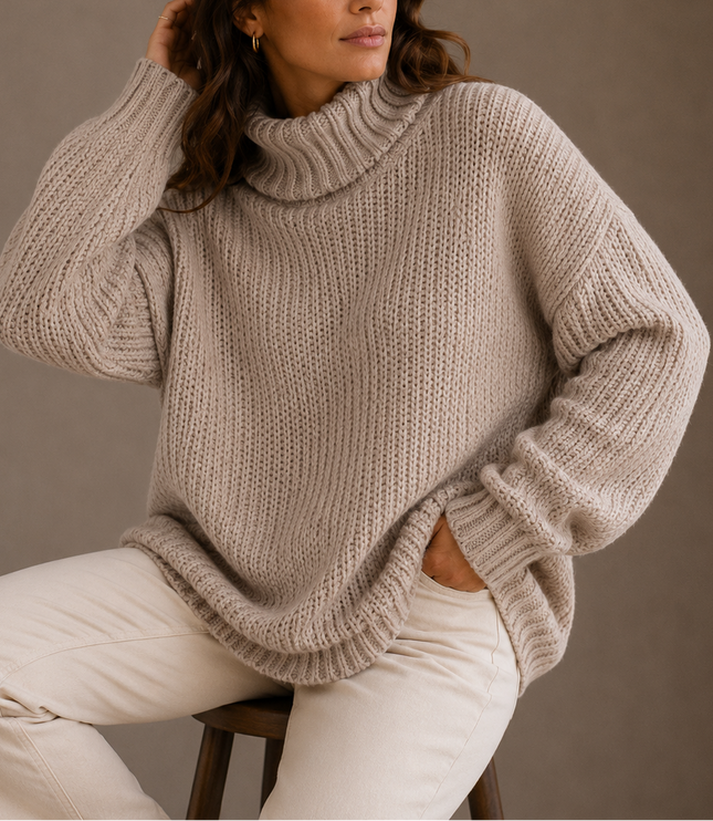 Women’s Chunky Turtleneck Sweater – Oversized Knit Jumper