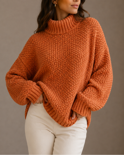 Women’s Chunky Turtleneck Sweater – Oversized Knit Jumper