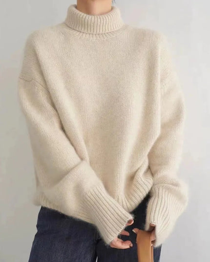 Elegant Women's Cashmere Turtleneck Sweater with High Collar