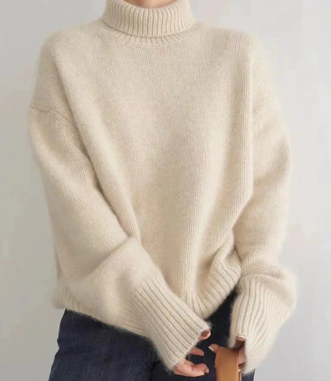 Elegant Women's Cashmere Turtleneck Sweater with High Collar