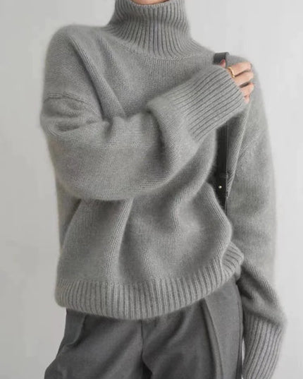Elegant Women's Cashmere Turtleneck Sweater with High Collar