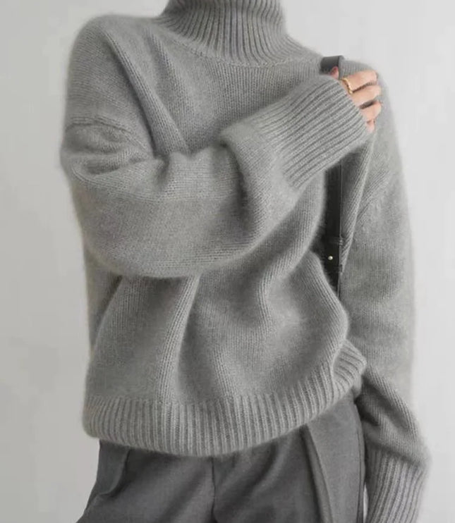 Elegant Women's Cashmere Turtleneck Sweater with High Collar