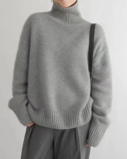 Elegant Women's Cashmere Turtleneck Sweater with High Collar