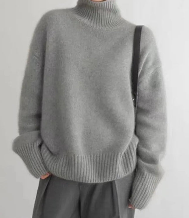 Elegant Women's Cashmere Turtleneck Sweater with High Collar