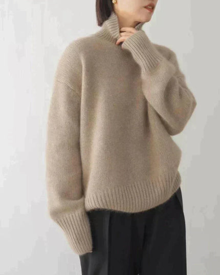 Elegant Women's Cashmere Turtleneck Sweater with High Collar