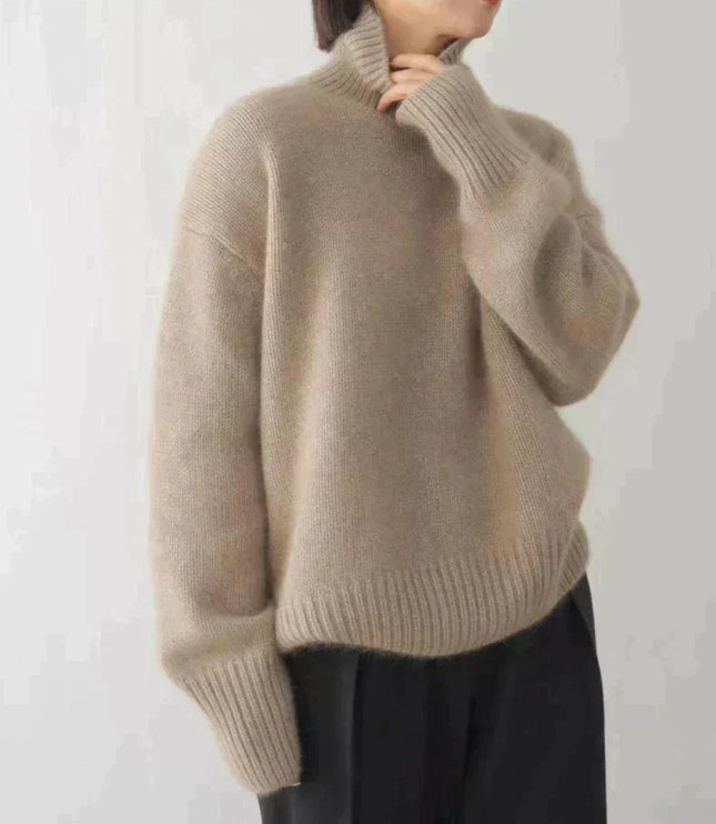 Elegant Women's Cashmere Turtleneck Sweater with High Collar
