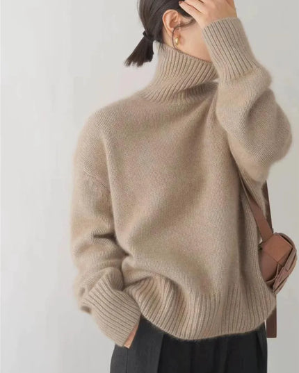 Elegant Women's Cashmere Turtleneck Sweater with High Collar