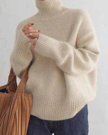 Elegant Women's Cashmere Turtleneck Sweater with High Collar