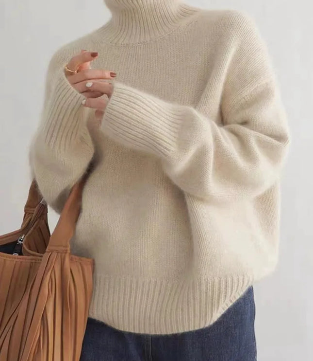 Elegant Women's Cashmere Turtleneck Sweater with High Collar