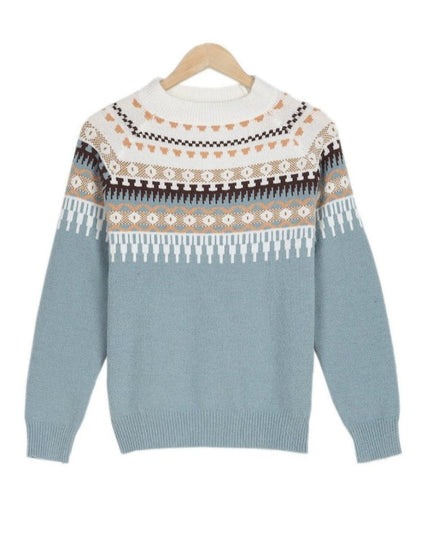 Damski Sweter Norweski Oversize we Wzory Okrągły Dekolt Ciepły