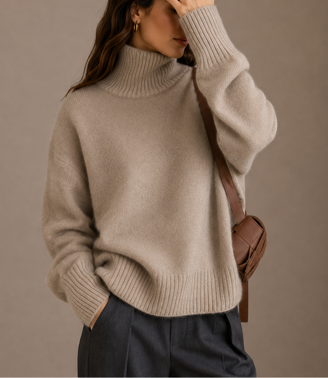 Women’s Oversized Turtleneck Sweater – Soft Relaxed Knit Jumper