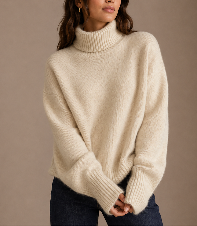 Women’s Oversized Turtleneck Sweater – Soft Relaxed Knit Jumper