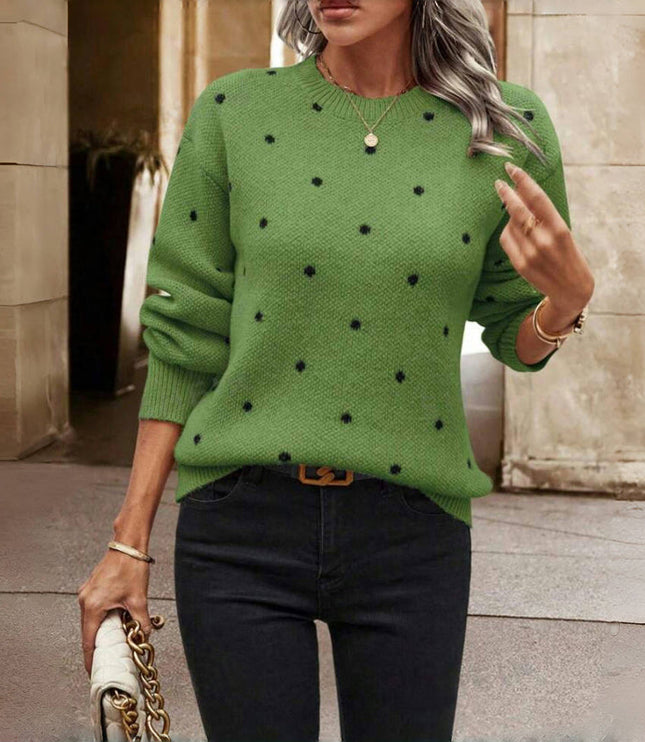 Damski Sweter Oversize w Kropki z Długim Rękawem Dzianinowy