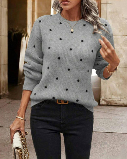 Damski Sweter Oversize w Kropki z Długim Rękawem Dzianinowy