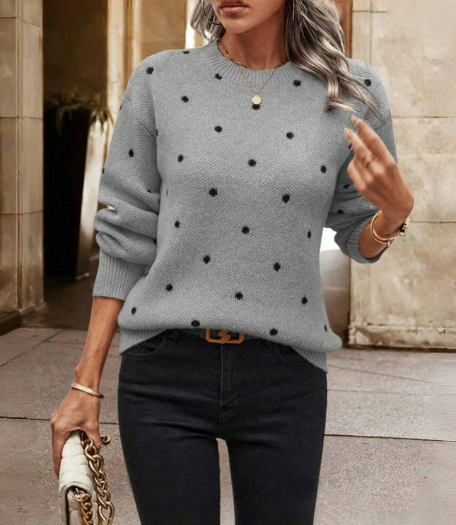 Damski Sweter Oversize w Kropki z Długim Rękawem Dzianinowy