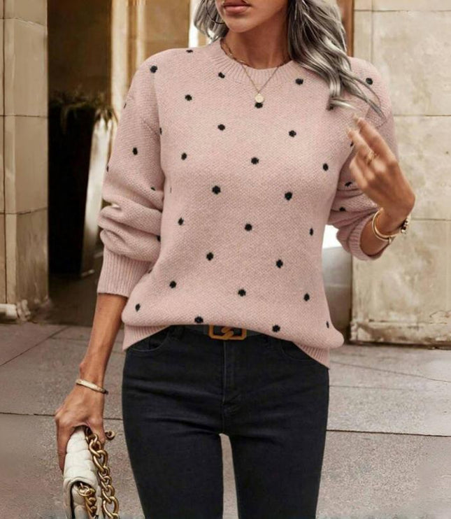Damski Sweter Oversize w Kropki z Długim Rękawem Dzianinowy