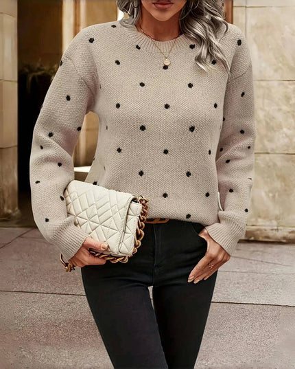 Damski Sweter Oversize w Kropki z Długim Rękawem Dzianinowy