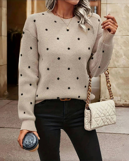 Damski Sweter Oversize w Kropki z Długim Rękawem Dzianinowy