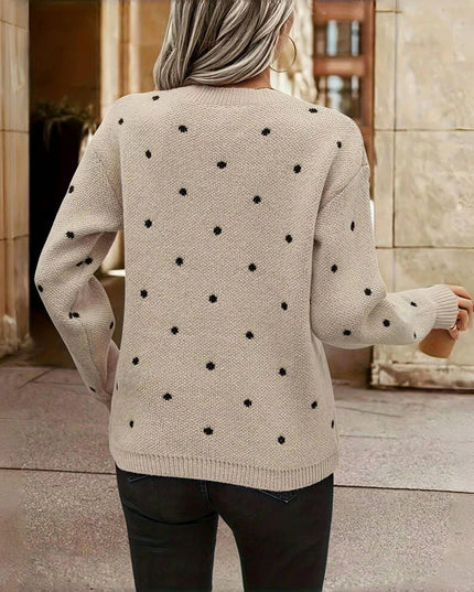 Damski Sweter Oversize w Kropki z Długim Rękawem Dzianinowy