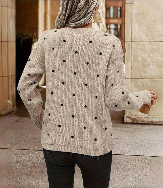 Damski Sweter Oversize w Kropki z Długim Rękawem Dzianinowy
