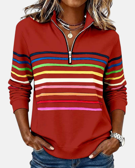 Damski Sweter w Paski z Zamkiem Luźna Bluza Dzianinowa Ciepła
