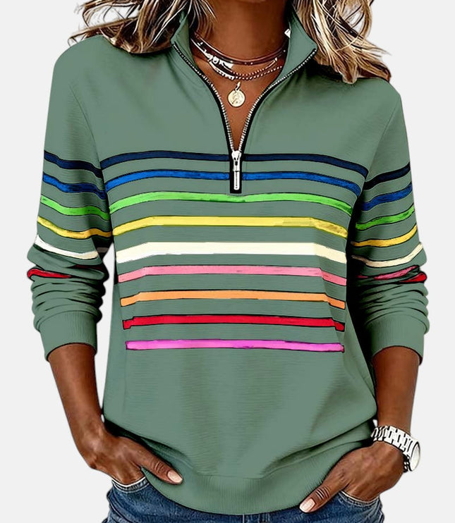 Damski Sweter w Paski z Zamkiem Luźna Bluza Dzianinowa Ciepła