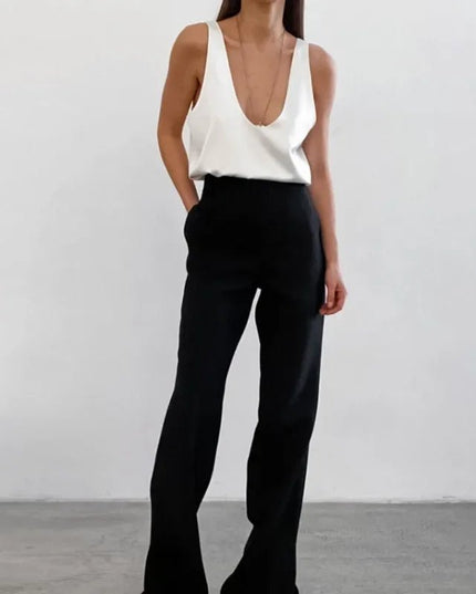 Damski Top bez Rękawów z Głębokim Dekoltem U Elegancki
