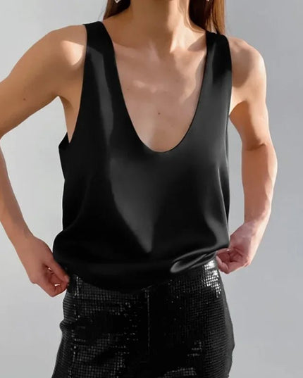 Damski Top bez Rękawów z Głębokim Dekoltem U Elegancki