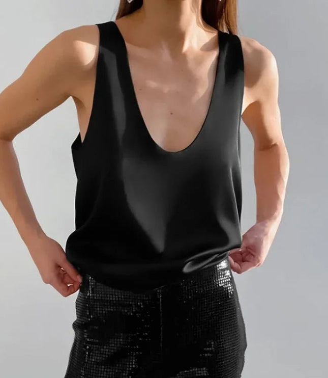 Damski Top bez Rękawów z Głębokim Dekoltem U Elegancki