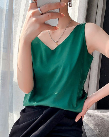 Damski Top bez Rękawów z Głębokim Dekoltem V Elegancki