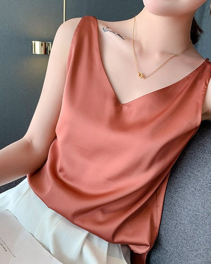 Damski Top bez Rękawów z Głębokim Dekoltem V Elegancki