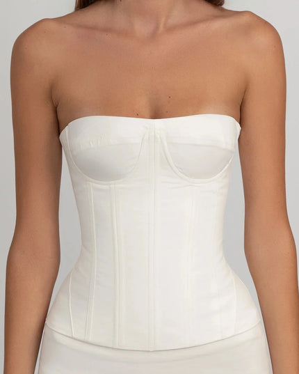 Damski Top Gorsetowy Bezramiączko Biały Crop Top