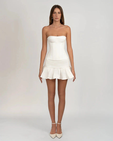 Damski Top Gorsetowy Bezramiączko Biały Crop Top
