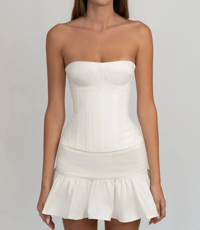 Damski Top Gorsetowy Bezramiączko Biały Crop Top