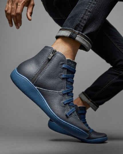 Stiefeletten Damen Kunstleder Schnürung Seitlichem Reißverschluss Knöchelhohe Boots