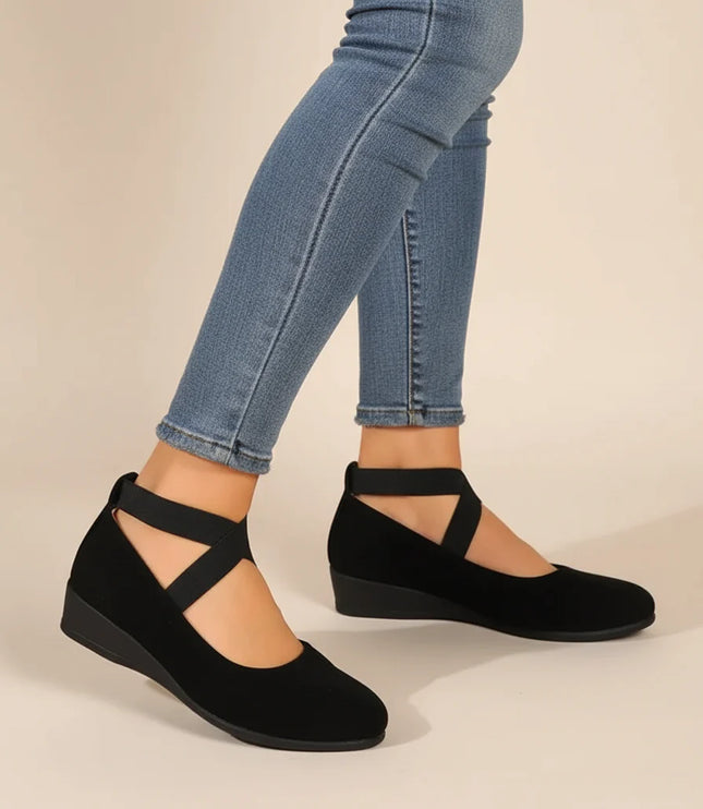 Damskie Buty Mary Jane na Koturnie Krzyżowane Paski na Kostce