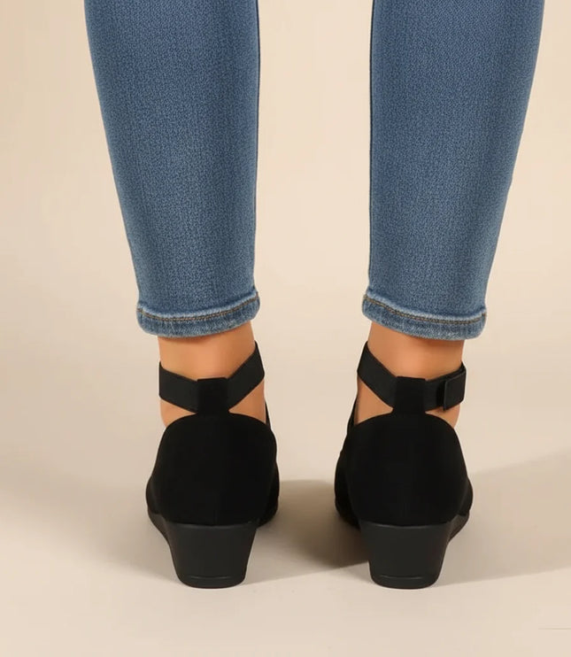 Damskie Buty Mary Jane na Koturnie Krzyżowane Paski na Kostce