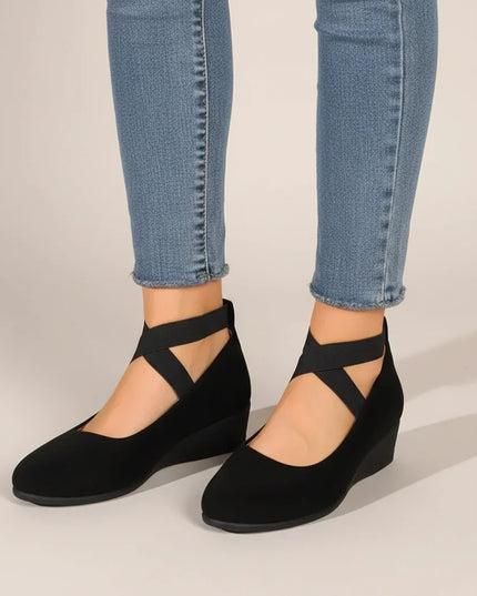 Damskie Buty Mary Jane na Koturnie Krzyżowane Paski na Kostce