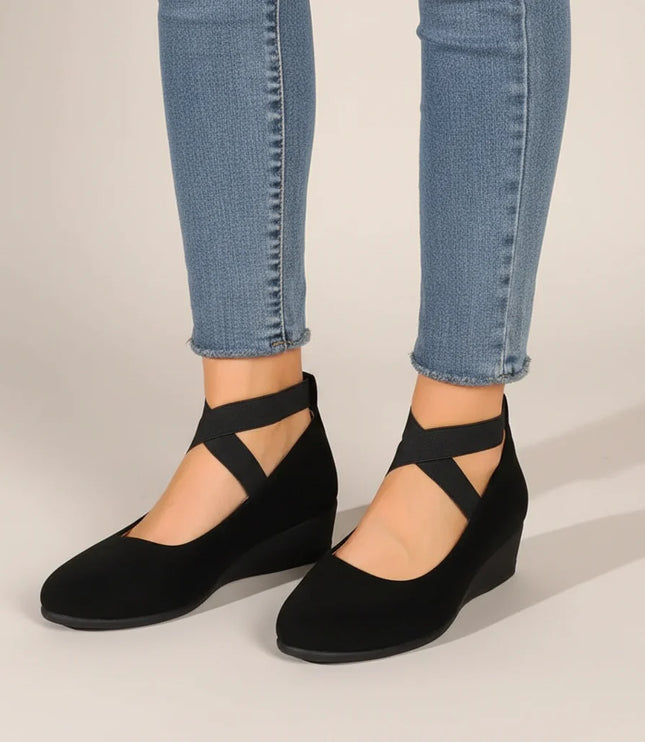 Damskie Buty Mary Jane na Koturnie Krzyżowane Paski na Kostce