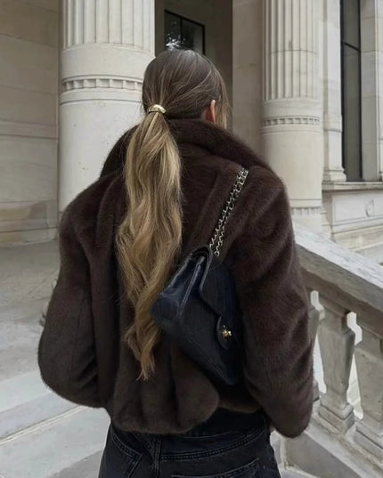 Kunstpelzmantel Damen Kurzjacke klassischer Kragen kuscheliger Kunstpelz