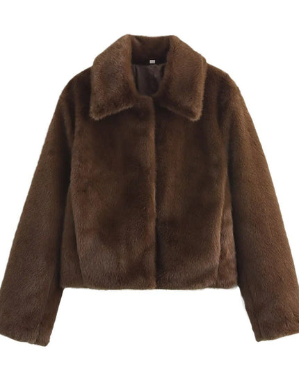 Kunstpelzmantel Damen Kurzjacke klassischer Kragen kuscheliger Kunstpelz