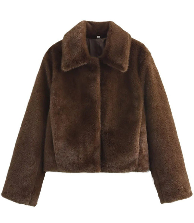 Kunstpelzmantel Damen Kurzjacke klassischer Kragen kuscheliger Kunstpelz