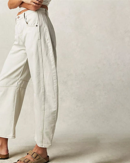 Damskie Jeansy High Waist Barrel Leg Relaxed z Efektem Acid Wash