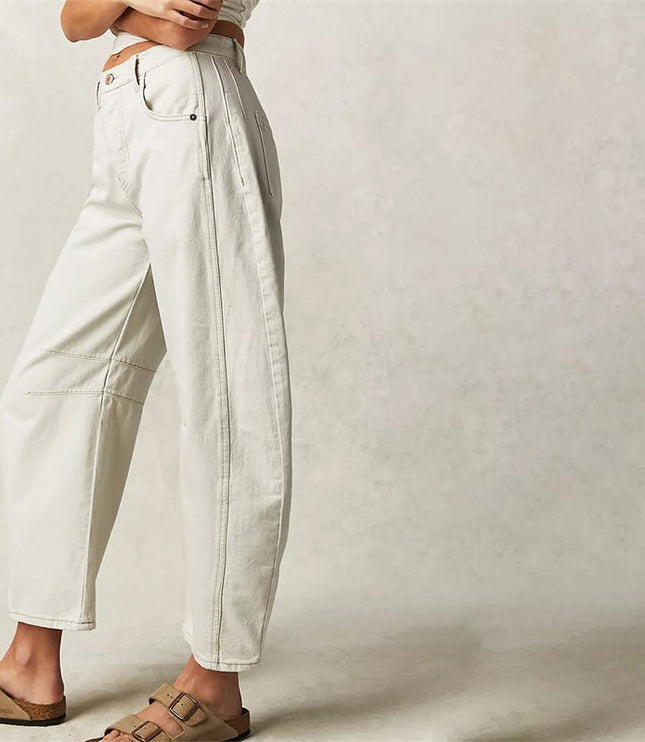 Damskie Jeansy High Waist Barrel Leg Relaxed z Efektem Acid Wash