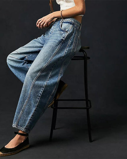 Damskie Jeansy High Waist Barrel Leg Relaxed z Efektem Acid Wash
