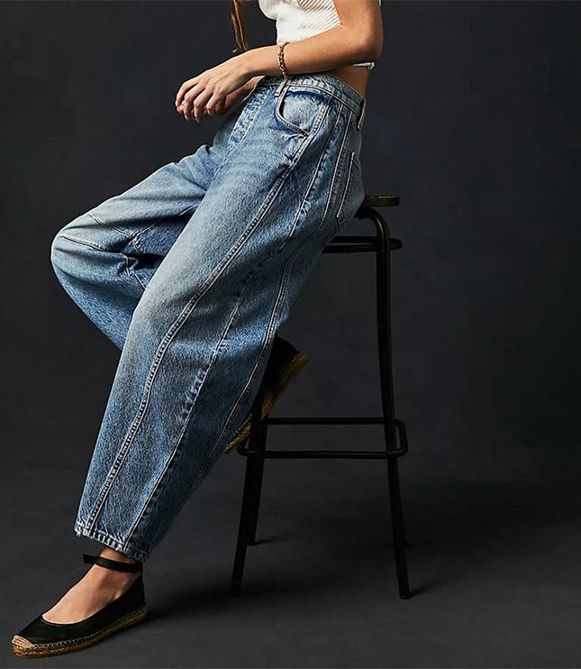 Damskie Jeansy High Waist Barrel Leg Relaxed z Efektem Acid Wash