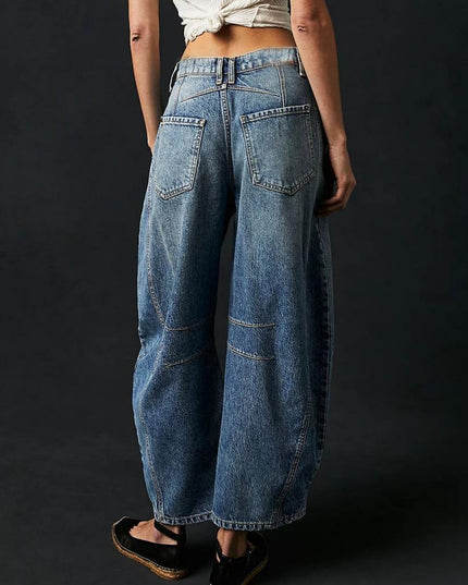 Damskie Jeansy High Waist Barrel Leg Relaxed z Efektem Acid Wash
