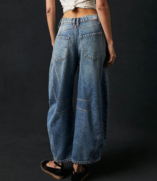 Damskie Jeansy High Waist Barrel Leg Relaxed z Efektem Acid Wash