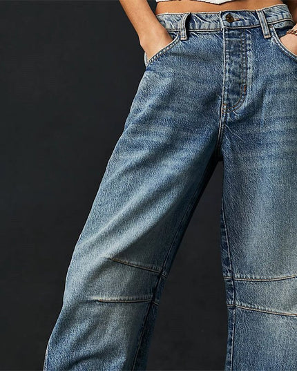 Damskie Jeansy High Waist Barrel Leg Relaxed z Efektem Acid Wash