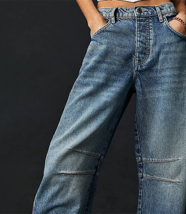 Damskie Jeansy High Waist Barrel Leg Relaxed z Efektem Acid Wash